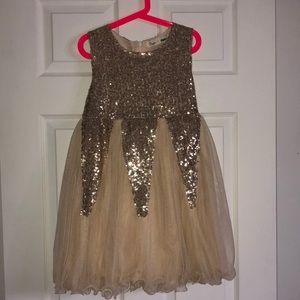 Girls Champaign Sequin Tulle Dress- Sizes 4,5,&6